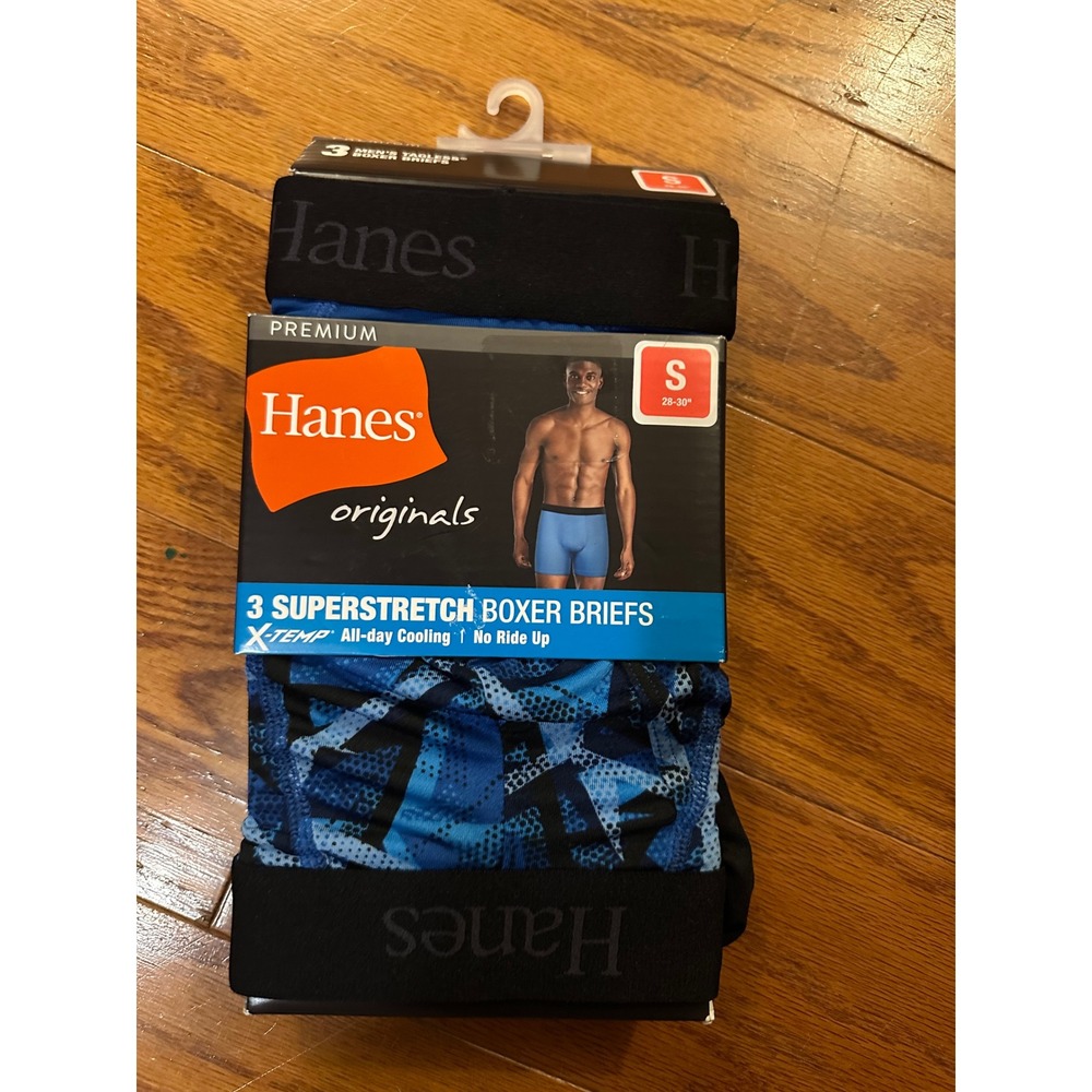 Hanes Premium Originals Superstretch Boxer Briefs 3 Pack Blue Black Small 28-30